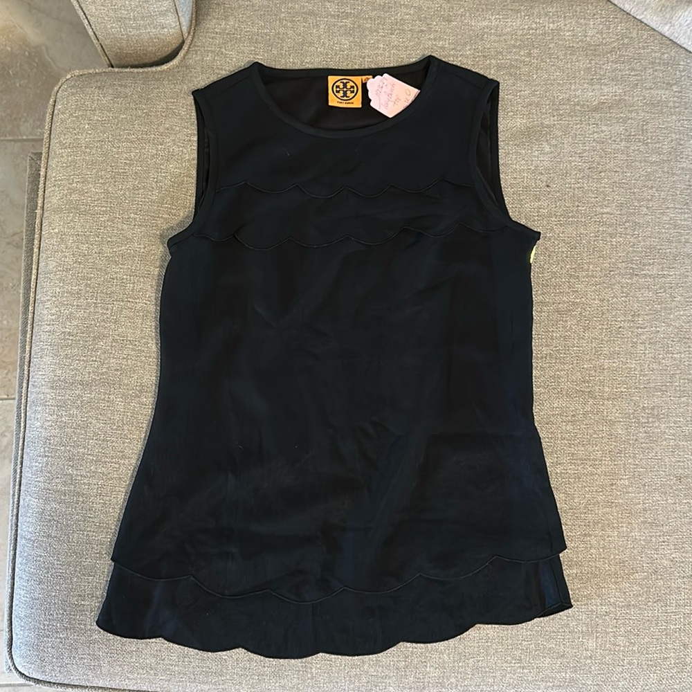 Tory Burch Black Scalloped Sleeveless Top, great condition